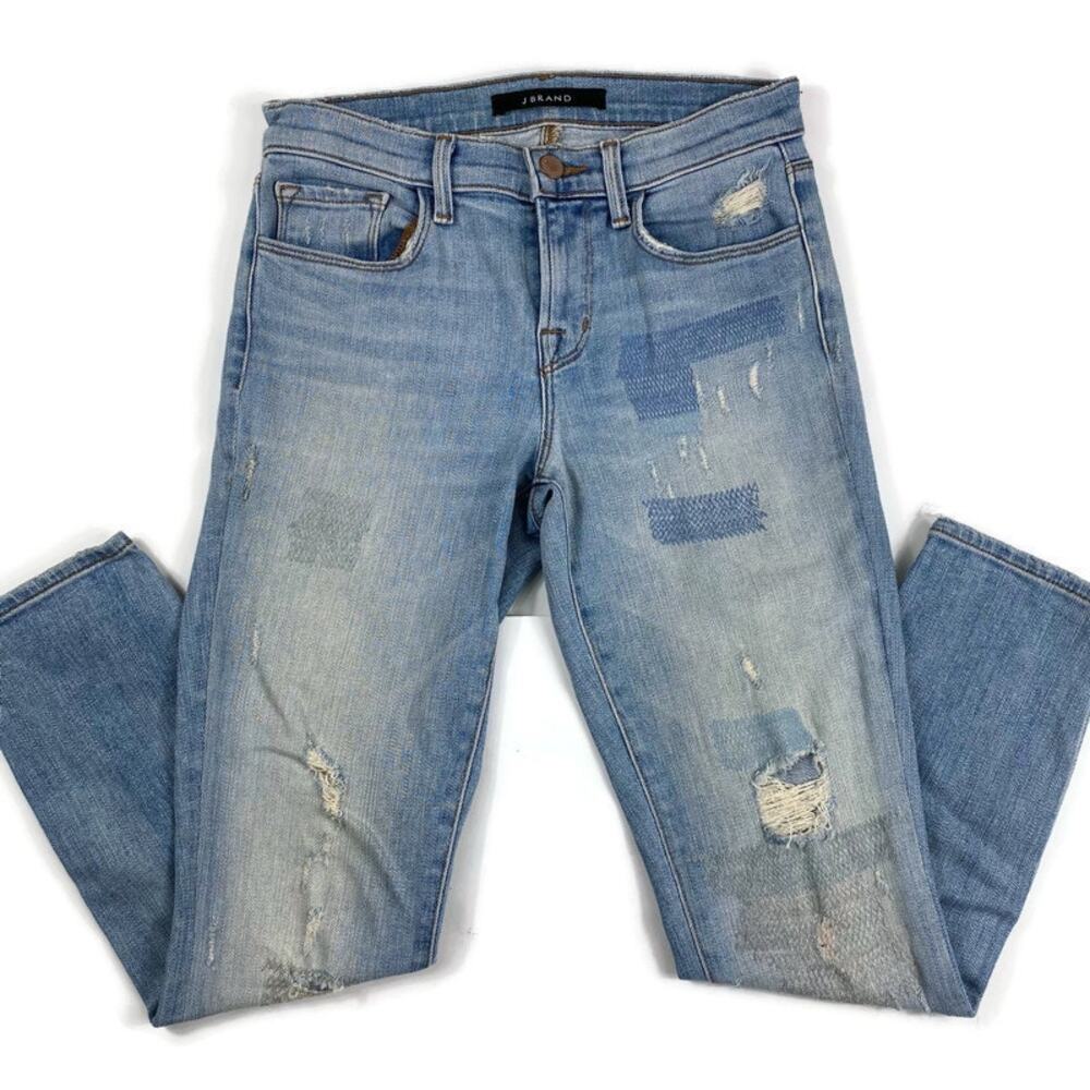 J BRAND Distressed Jeans Cropped in Halo Destruct 9326 Skinny Womens Sz 25